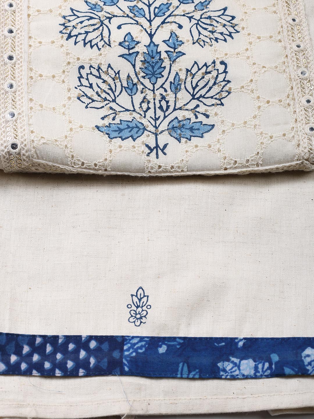 Neck Embroidered Cotton Blend Unstitched Suit Piece With Dupatta