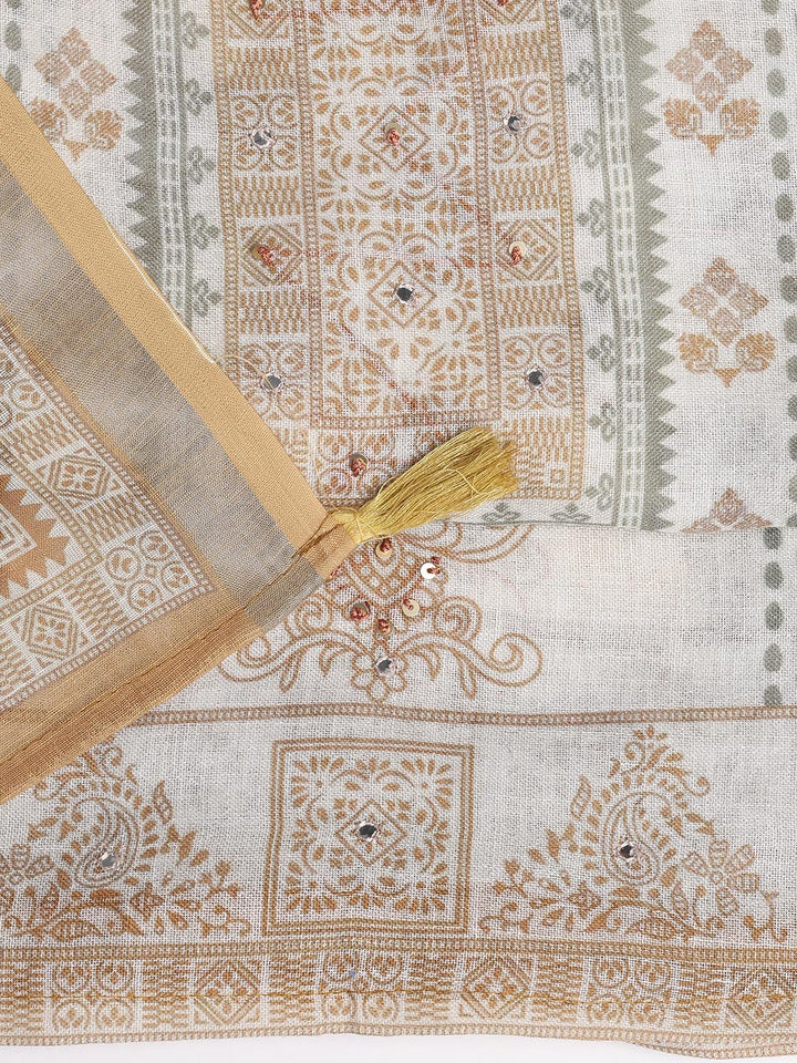 Printed Linen Unstitched Suit With Dupatta