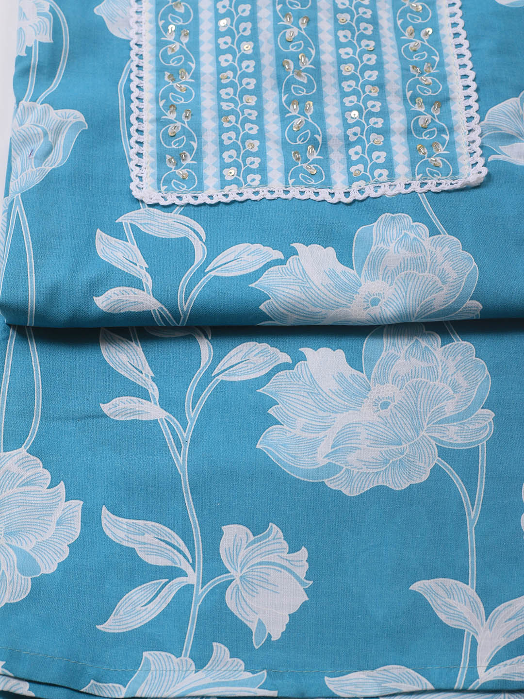 Printed Cotton Blend Unstitched Suit With Dupatta