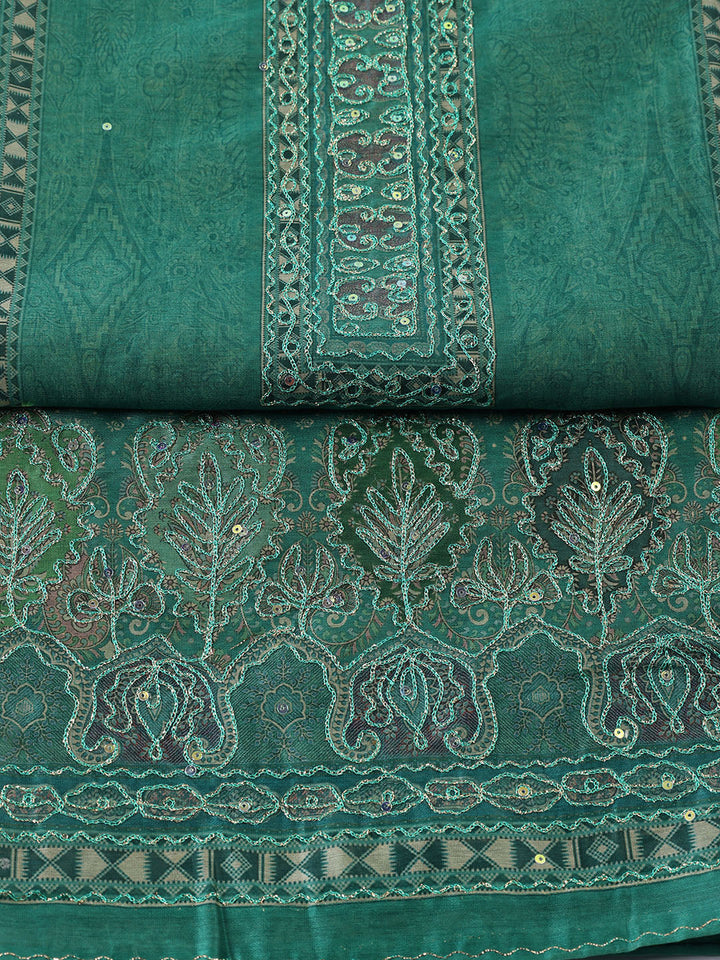Neck Patti Chanderi Unstitched Suit With Dupatta