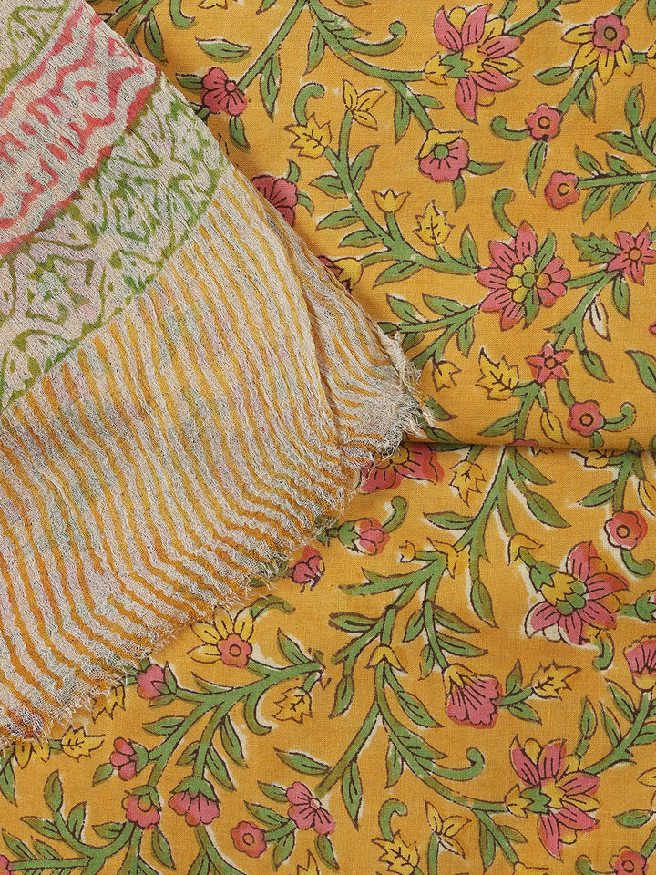 Printed Cotton Blend Unstitched Suit With Dupatta