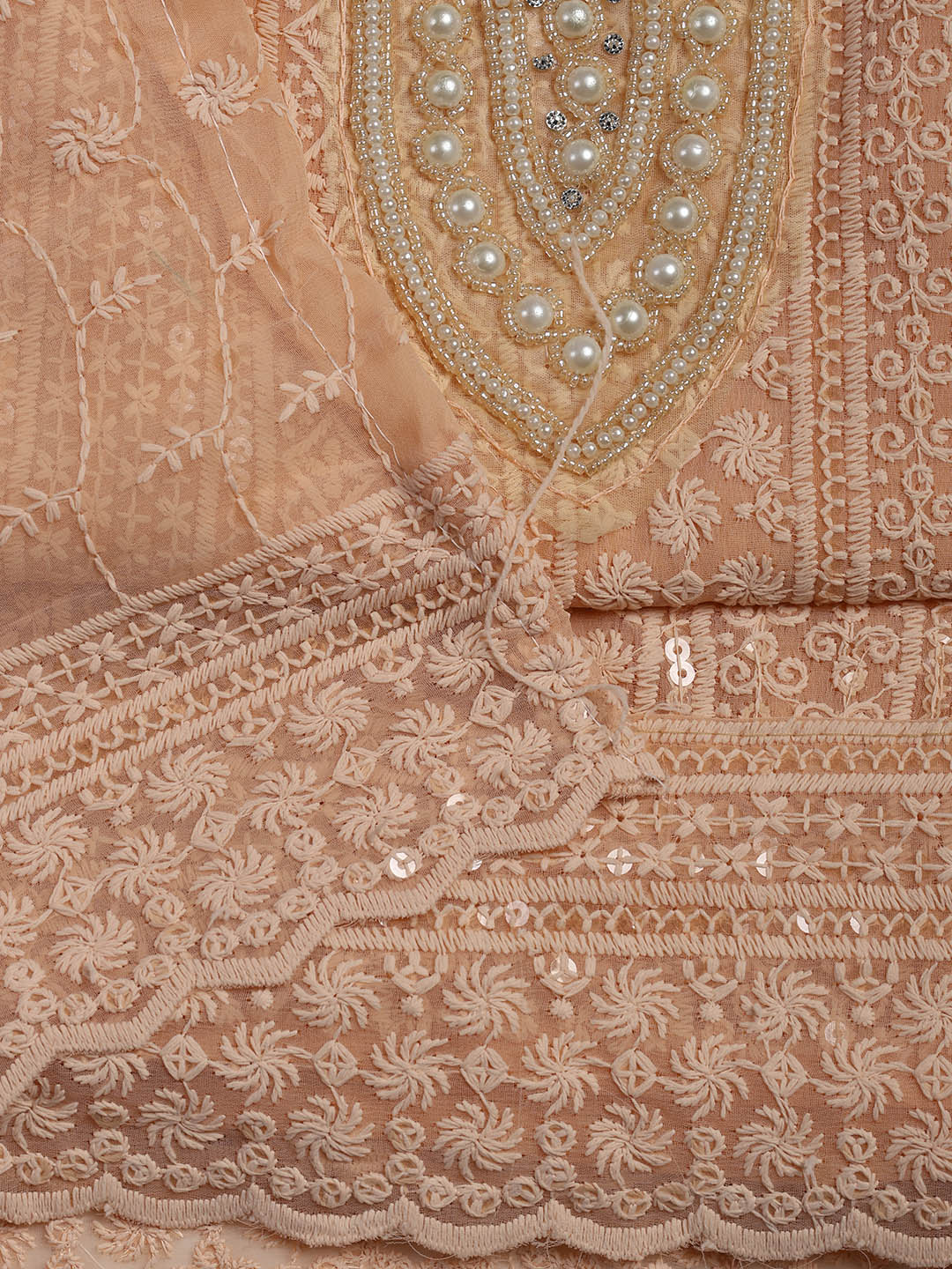 Chiken Work Georgette Unstitched Suit With Dupatta