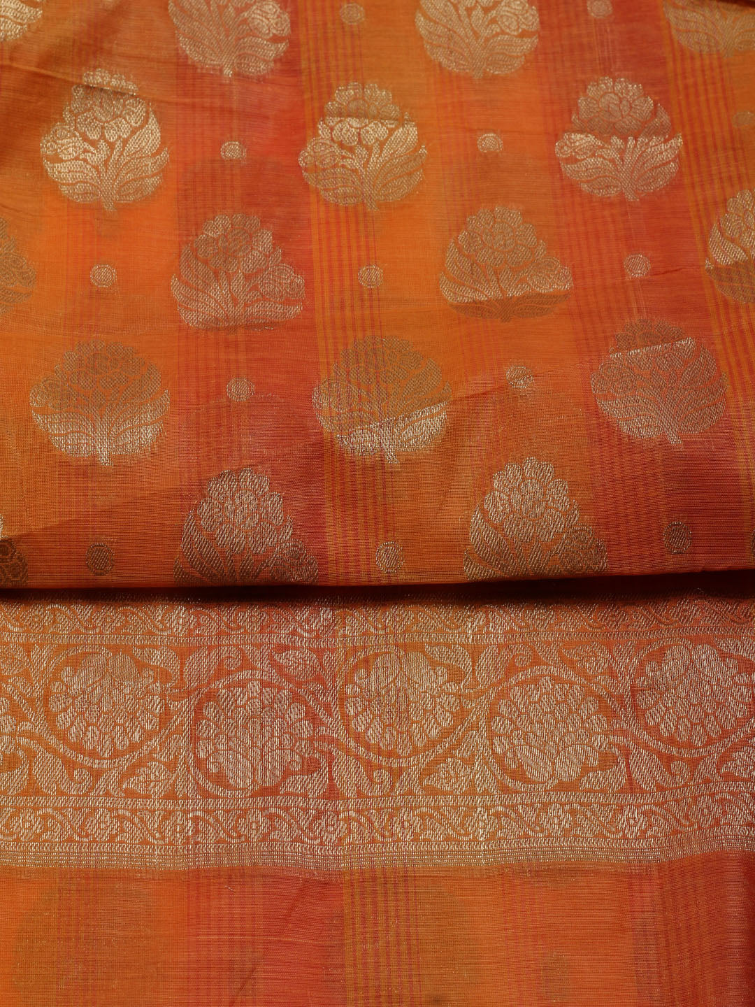 Orange Woven Design Chanderi Unstitched Dress Material