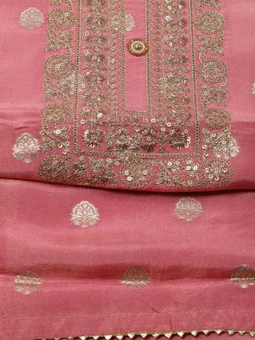 Neck Embroidered Chanderi Unstitched Suit With Dupatta