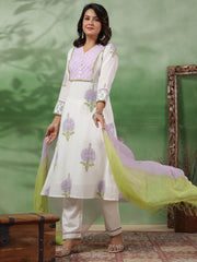 Digital Floral Printed Cotton Kurta With Pants & Dupatta