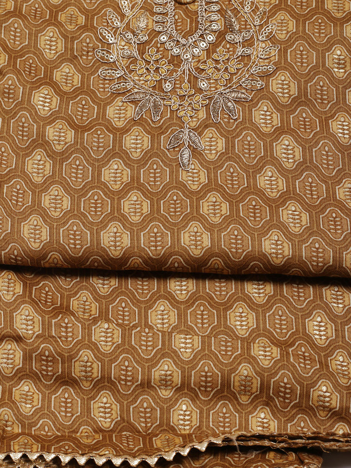 Neck Embroidered Cotton Blend Unstitched Suit Piece With Dupatta