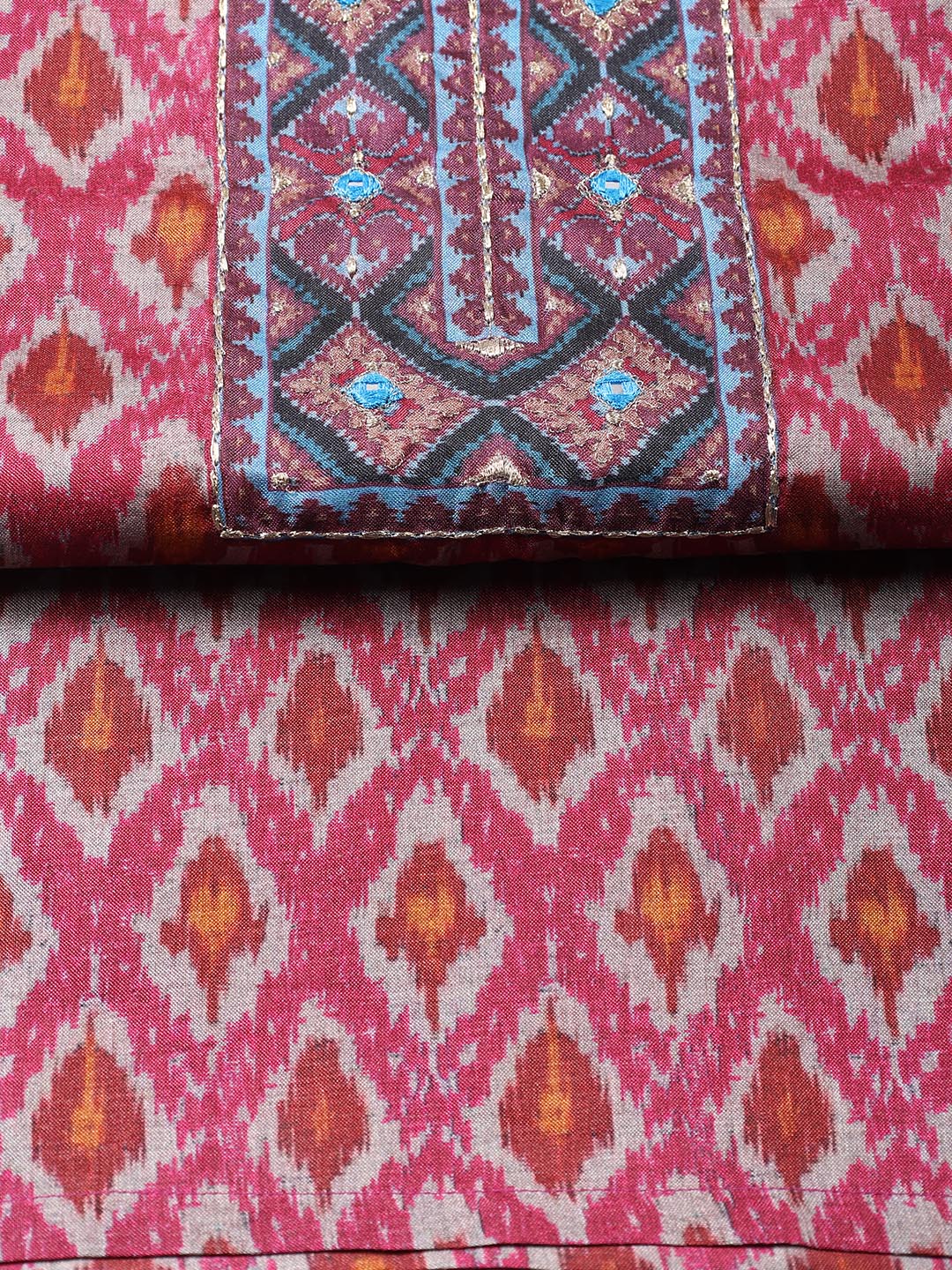 Printed Chanderi Unstitched Suit With Dupatta