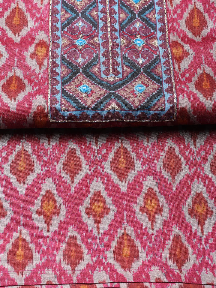 Printed Chanderi Unstitched Suit With Dupatta
