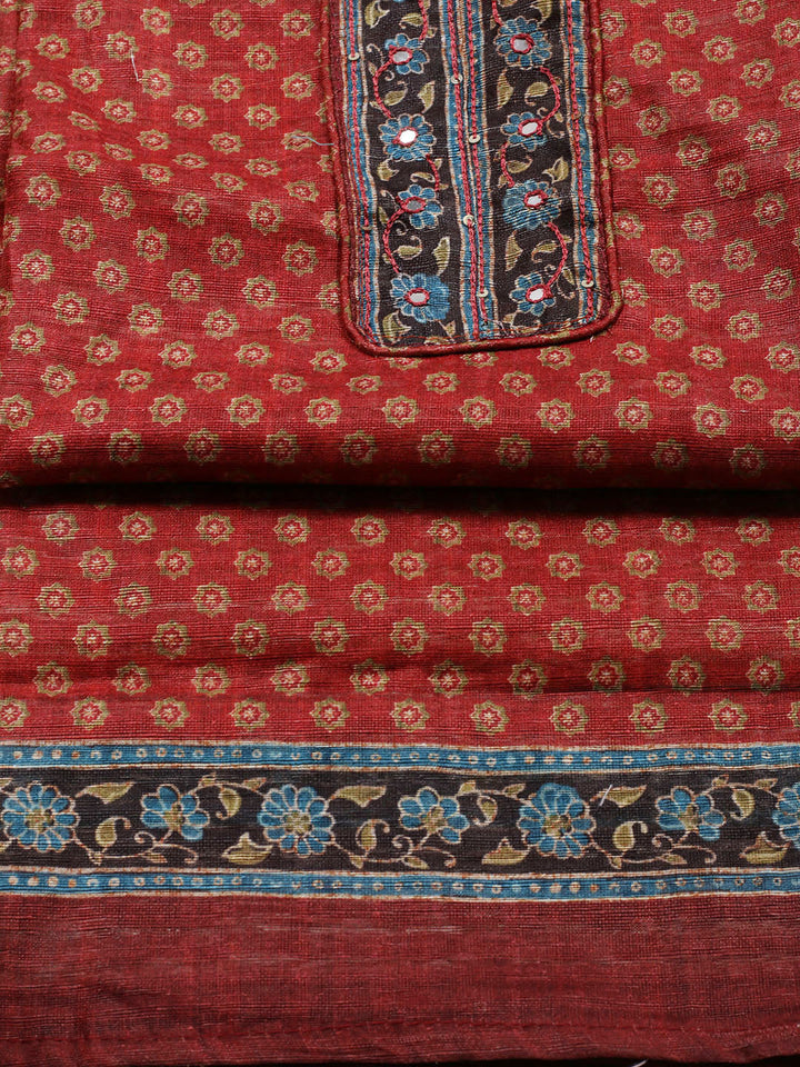 Neck Patti Chanderi Unstitched Suit With Dupatta