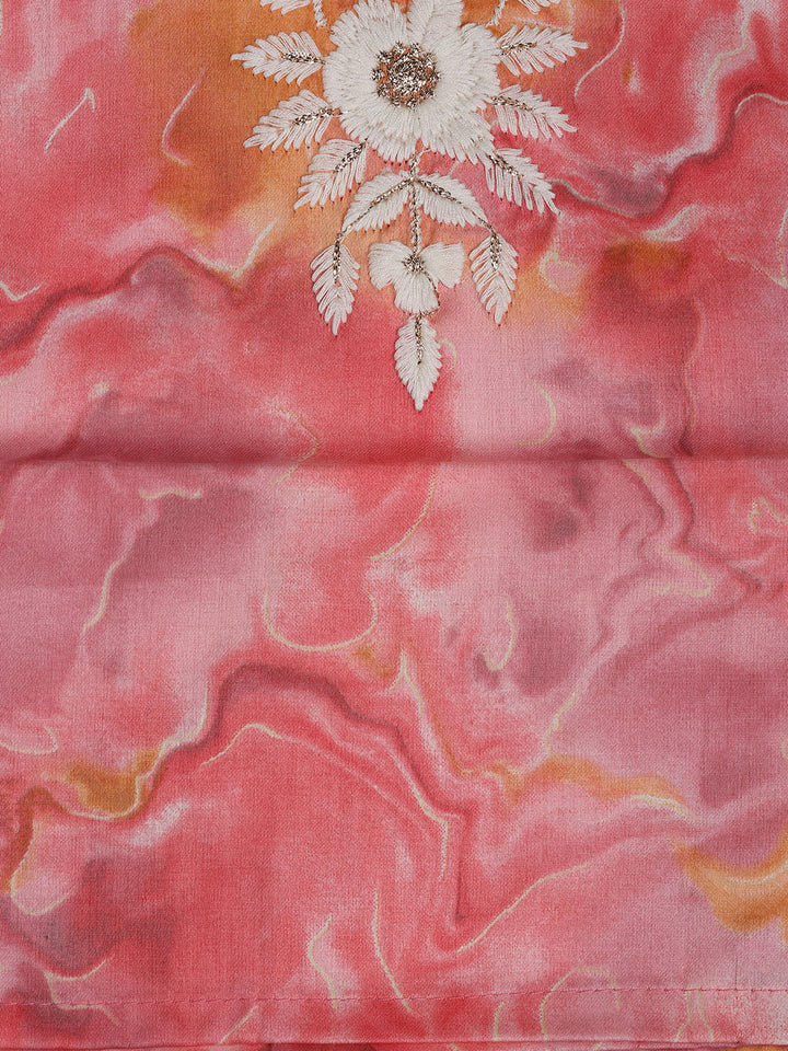 Neck Embroidered Cotton Blend Unstitched Suit Piece With Dupatta