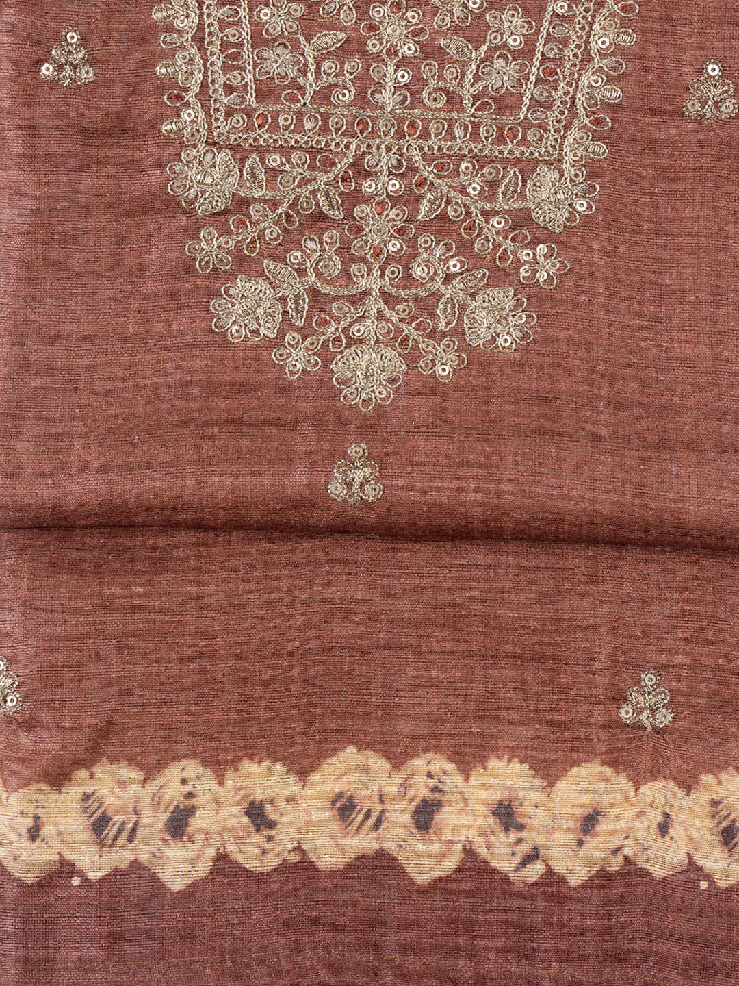 Neck Embroidered Tussar Unstitched Suit Piece With Dupatta