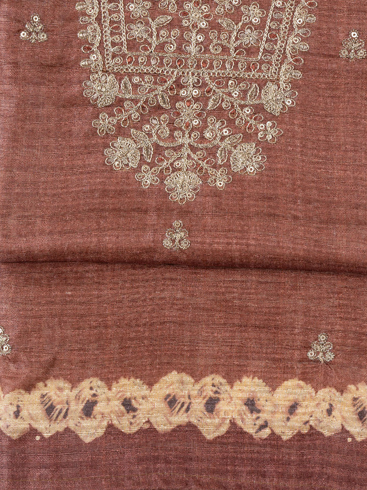 Neck Embroidered Tussar Unstitched Suit Piece With Dupatta