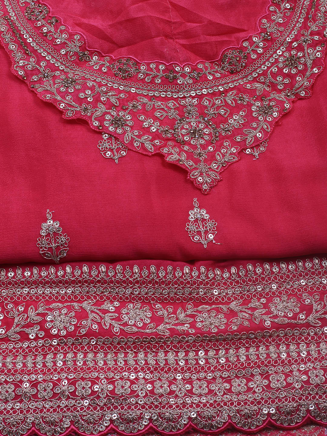 Embroidered Art Silk Unstitched Suit Piece With Dupatta