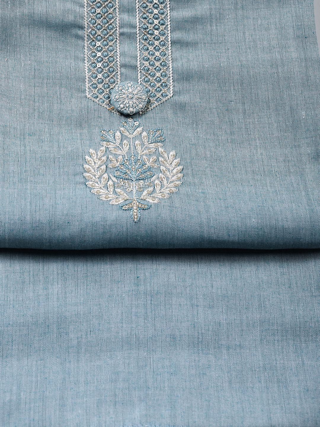 Neck Embroidered Cotton Blend Unstitched Suit Piece With Dupatta