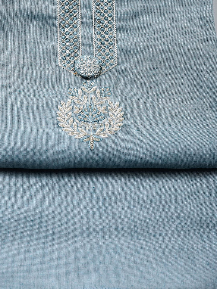 Neck Embroidered Cotton Blend Unstitched Suit Piece With Dupatta