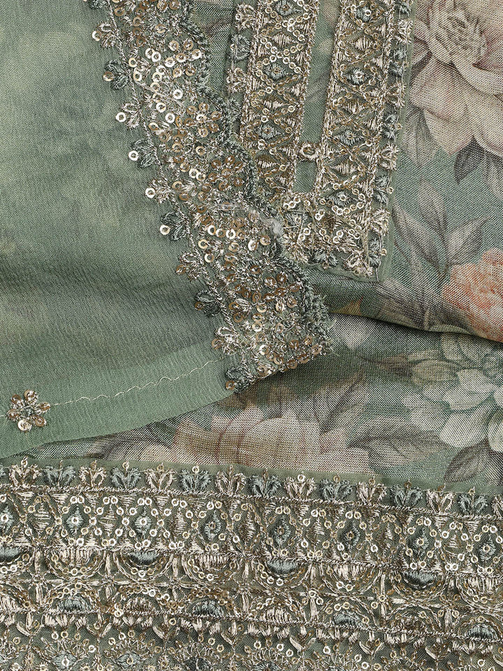Patch Neck Art Silk Unstitched Suit With Dupatta