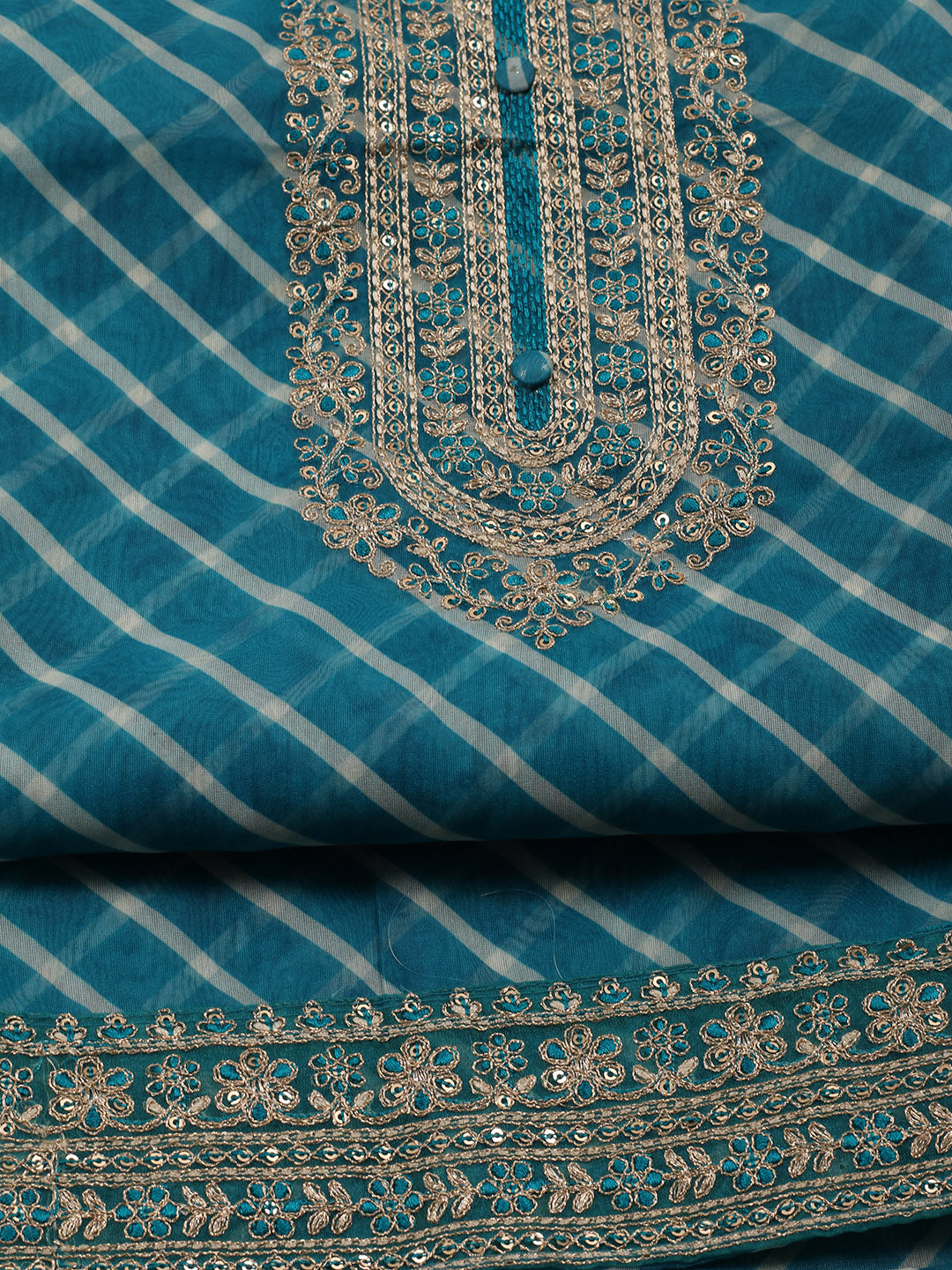 Neck Embroidered Organza Unstitched Suit With Dupatta