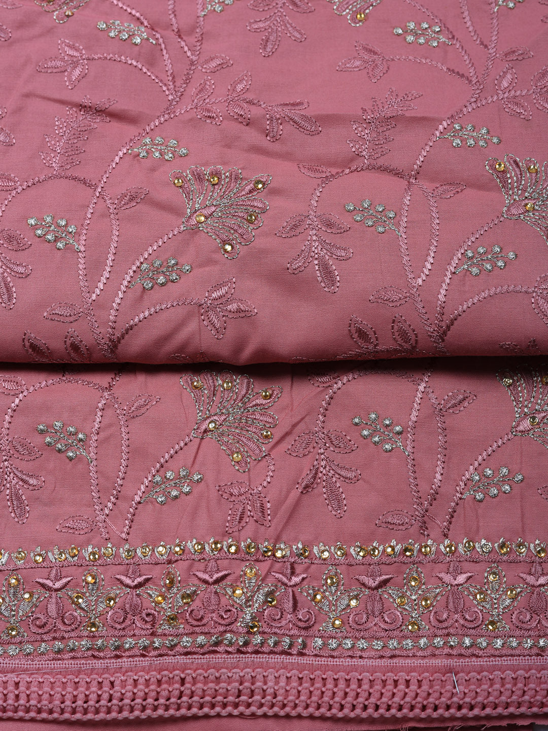 Embroidered Cotton Unstitched Suit With Pant &amp; Dupatta