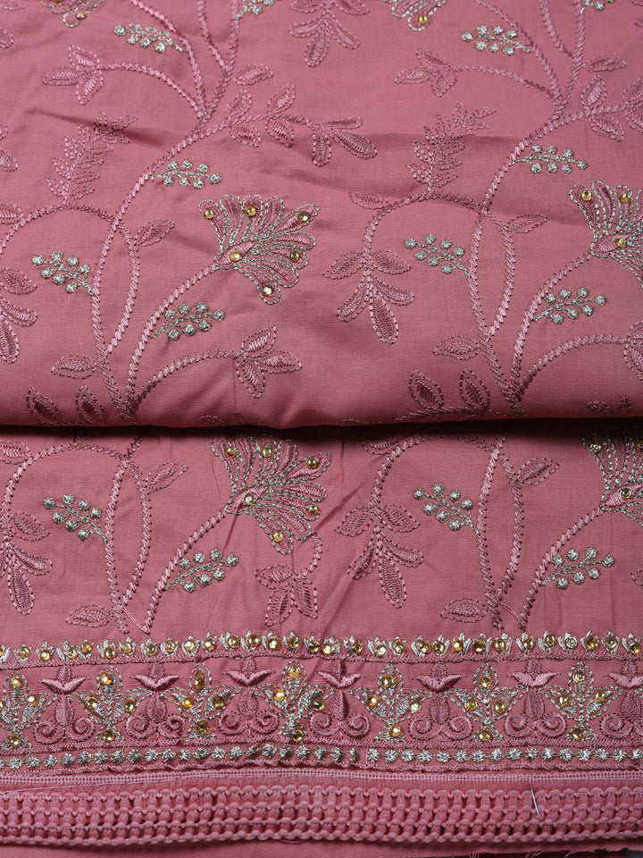 Embroidered Cotton Unstitched Suit With Pant &amp; Dupatta