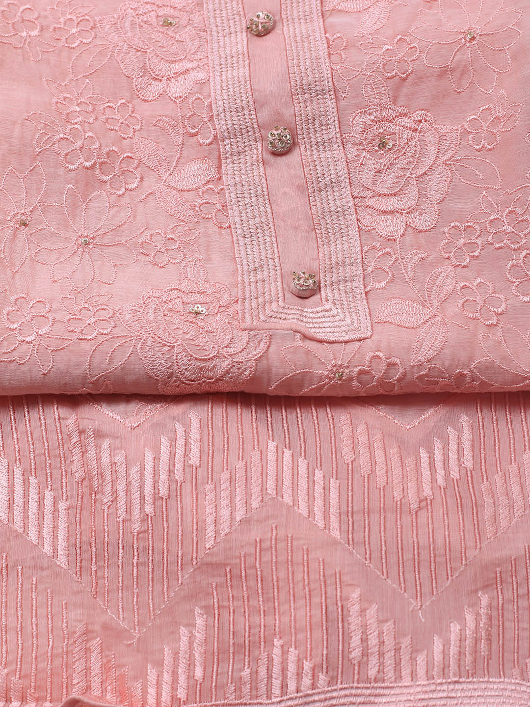 Embroidered Chanderi Unstitched Suit With Dupatta
