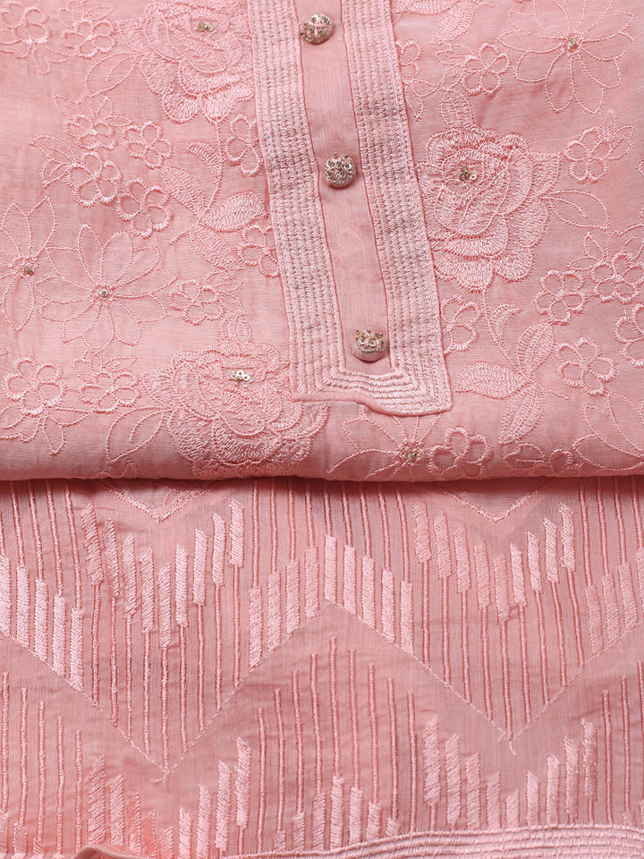 Embroidered Chanderi Unstitched Suit With Dupatta