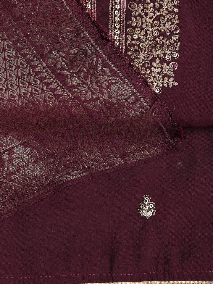 Embroidered Chanderi Unstitched Suit Piece With Dupatta