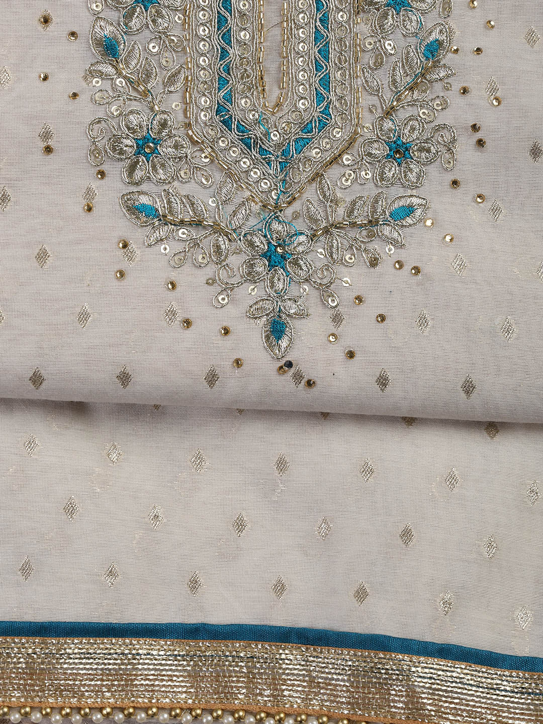 Neck Embroidery Chanderi Unstitched Suit With Dupatta