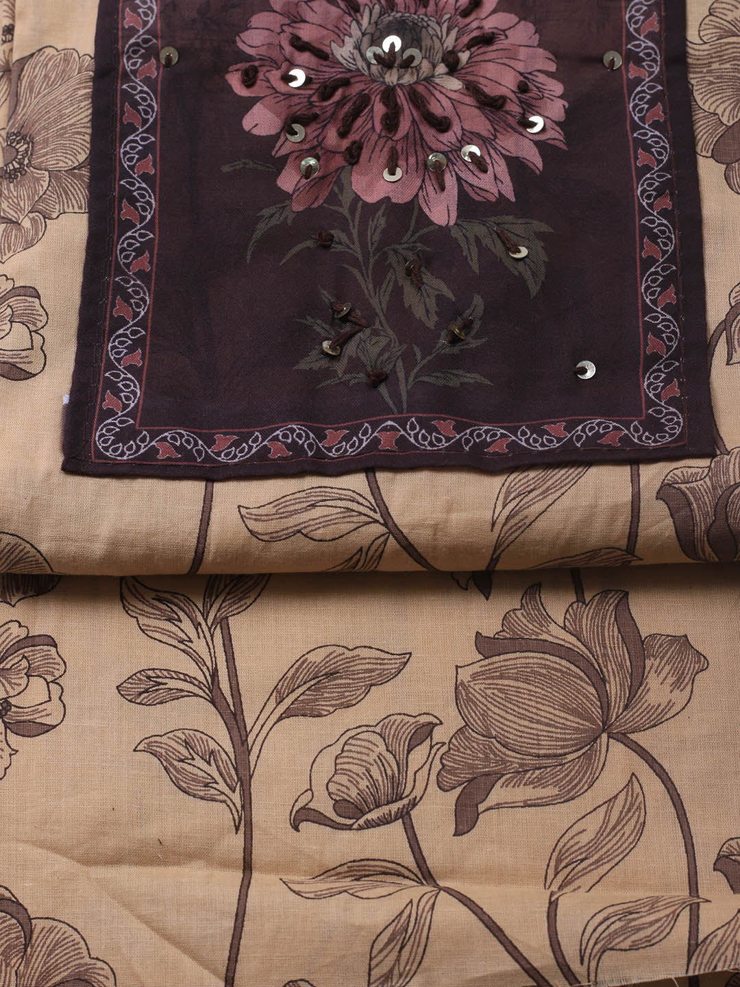 Printed Cotton Blend Unstitched Suit With Dupatta