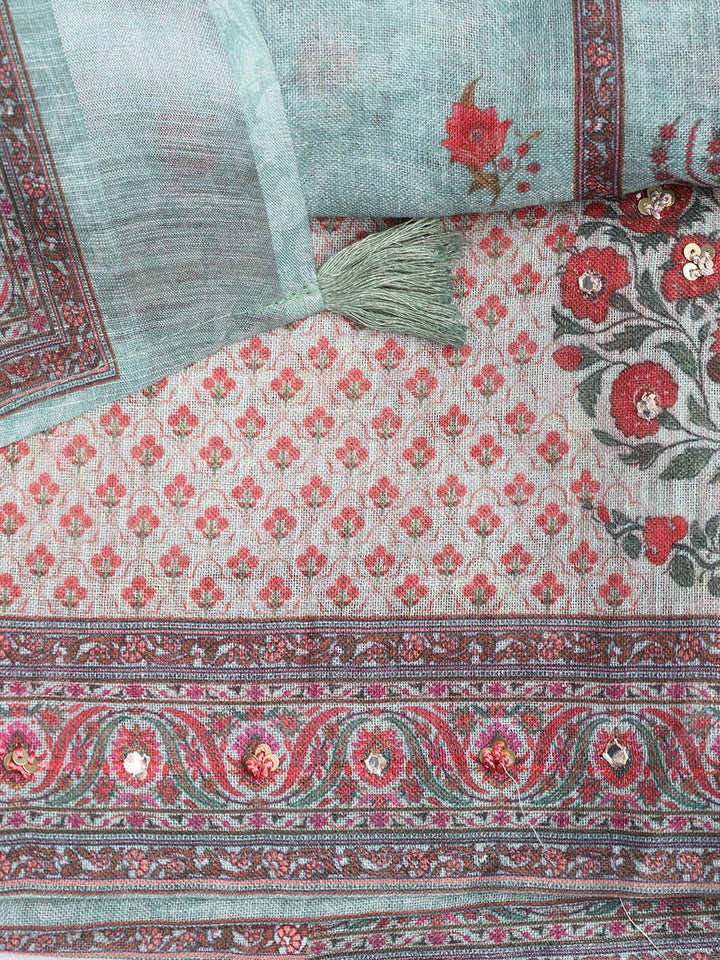 Printed Linen Unstitched Suit With Dupatta