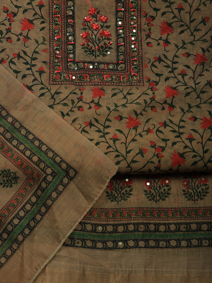 Embroidered Cotton Unstitched Suit With Pant &amp; Dupatta