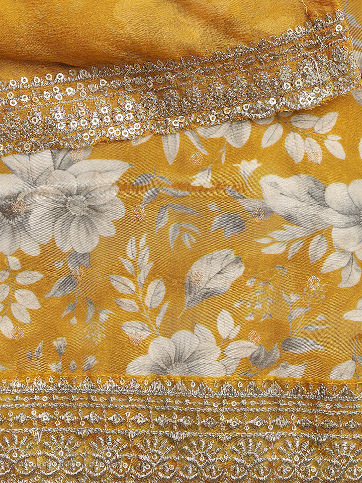 Printed Embroidered Muslin Unstitched Suit With Dupatta