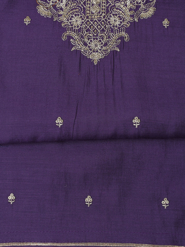 Neck Embroidered Chanderi Unstitched Suit Piece With Dupatta