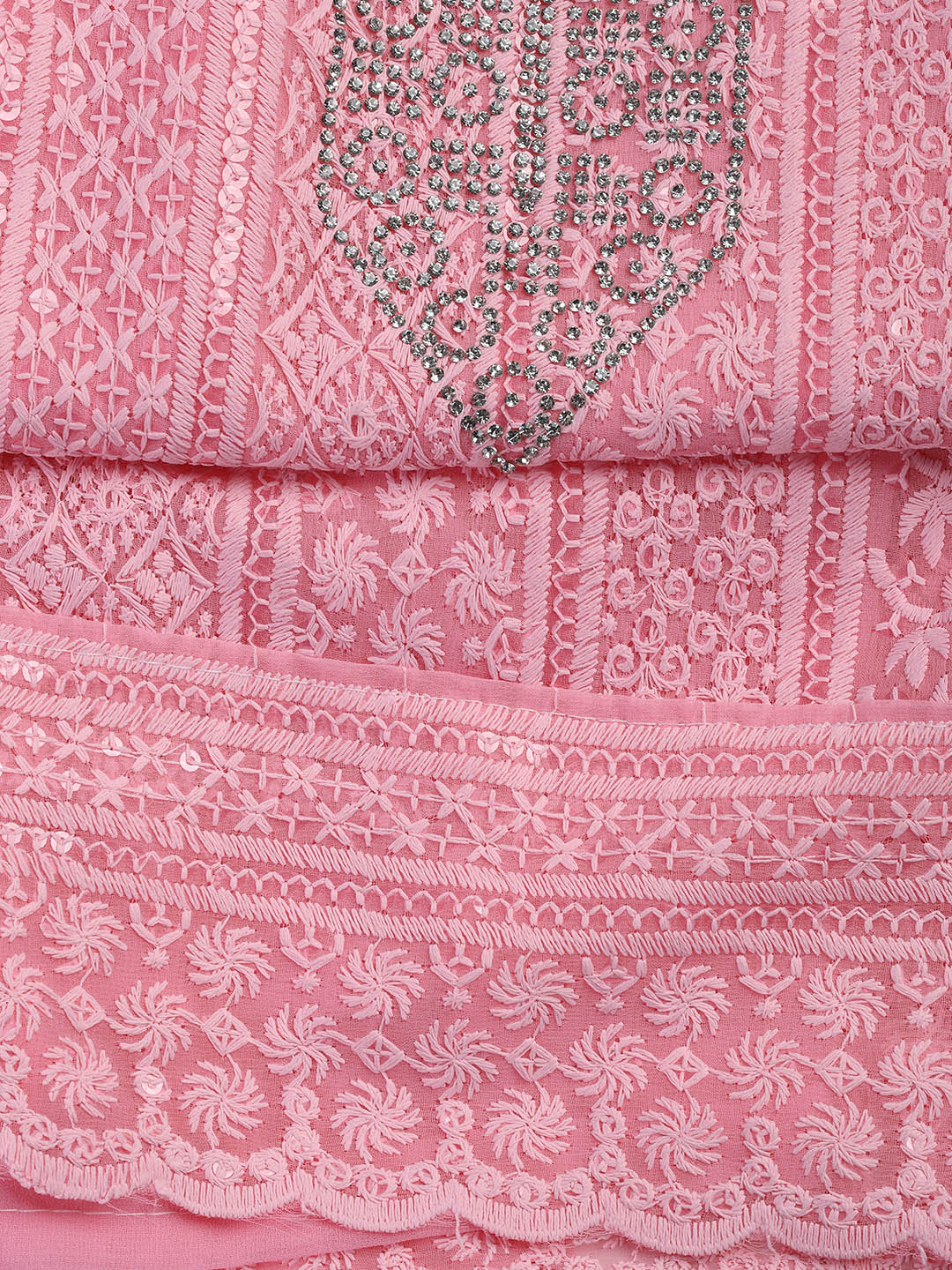 Chiken Work Georgette Unstitched Suit With Dupatta