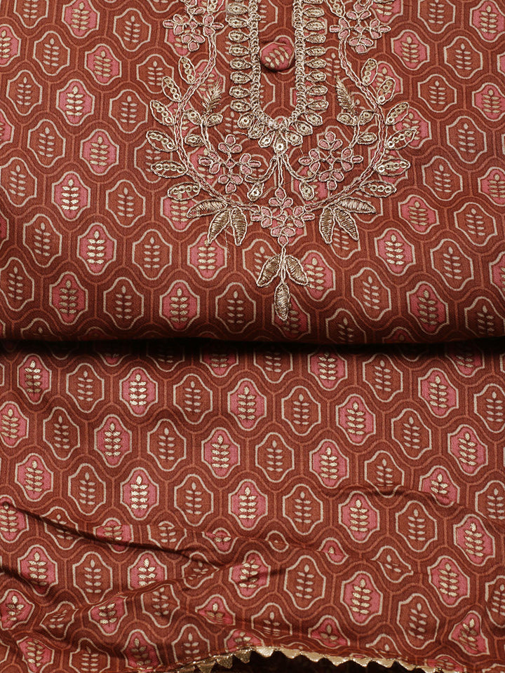 Neck Embroidered Cotton Blend Unstitched Suit Piece With Dupatta