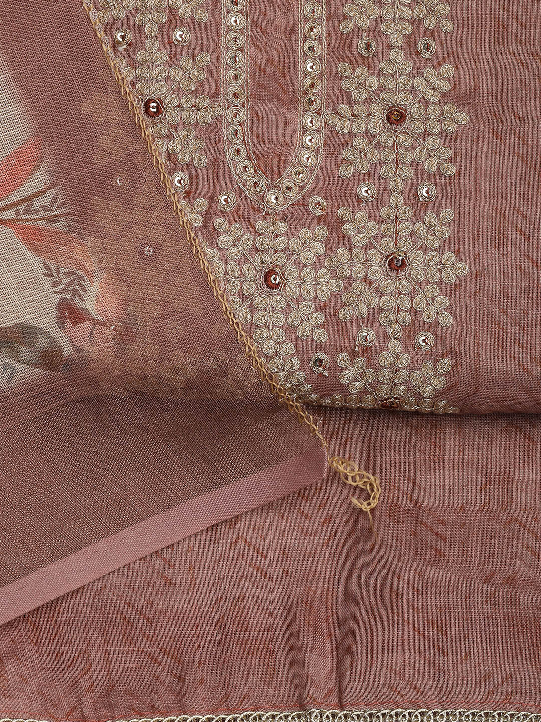 Neck Embroidery Chanderi Unstitched Suit With Dupatta