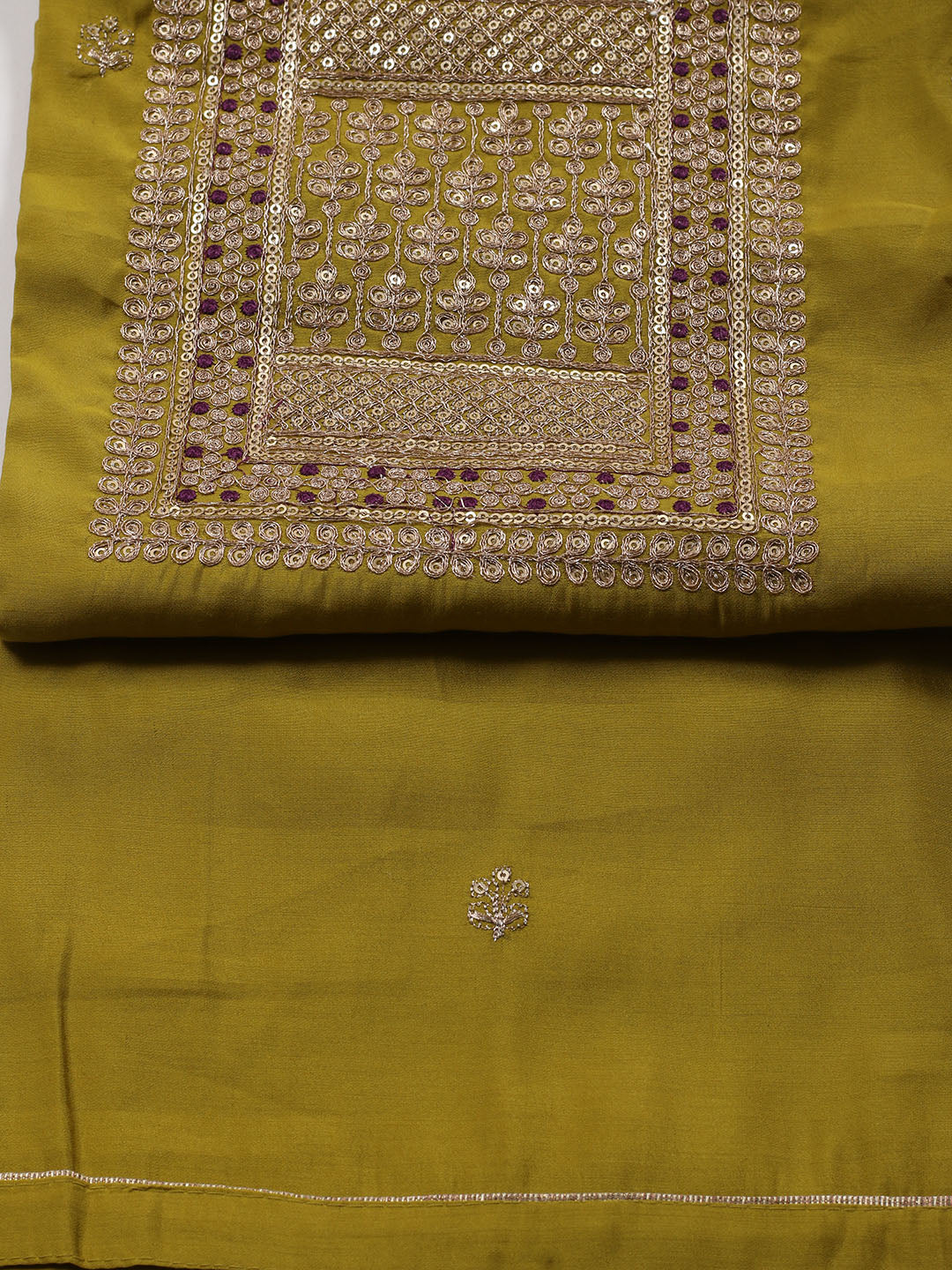 Neck Embroidered Chanderi Unstitched Suit Piece With Dupatta