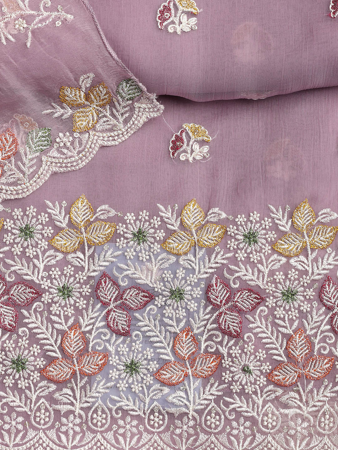 Embroidered Chinnon Unstitched Suit Piece With Dupatta