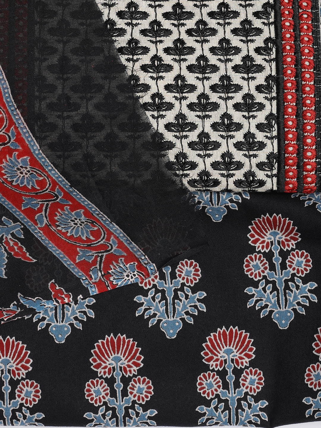 Printed Cotton Blend Unstitched Suit With Dupatta