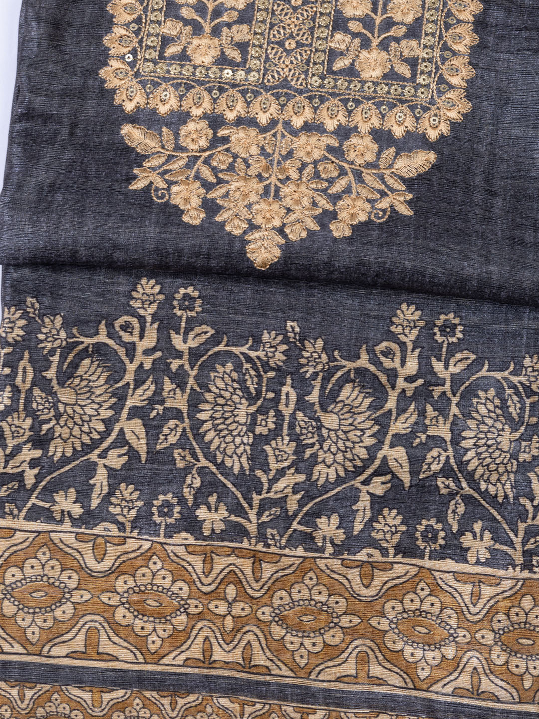 Neck Embroidered Chanderi Unstitched Suit With Dupatta
