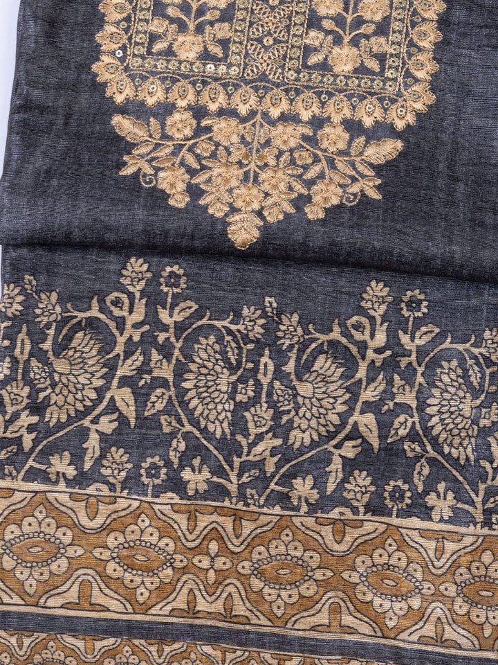 Neck Embroidered Chanderi Unstitched Suit With Dupatta