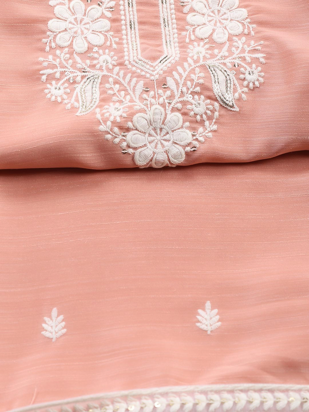 Neck Embroidered Chanderi Unstitched Suit With Dupatta