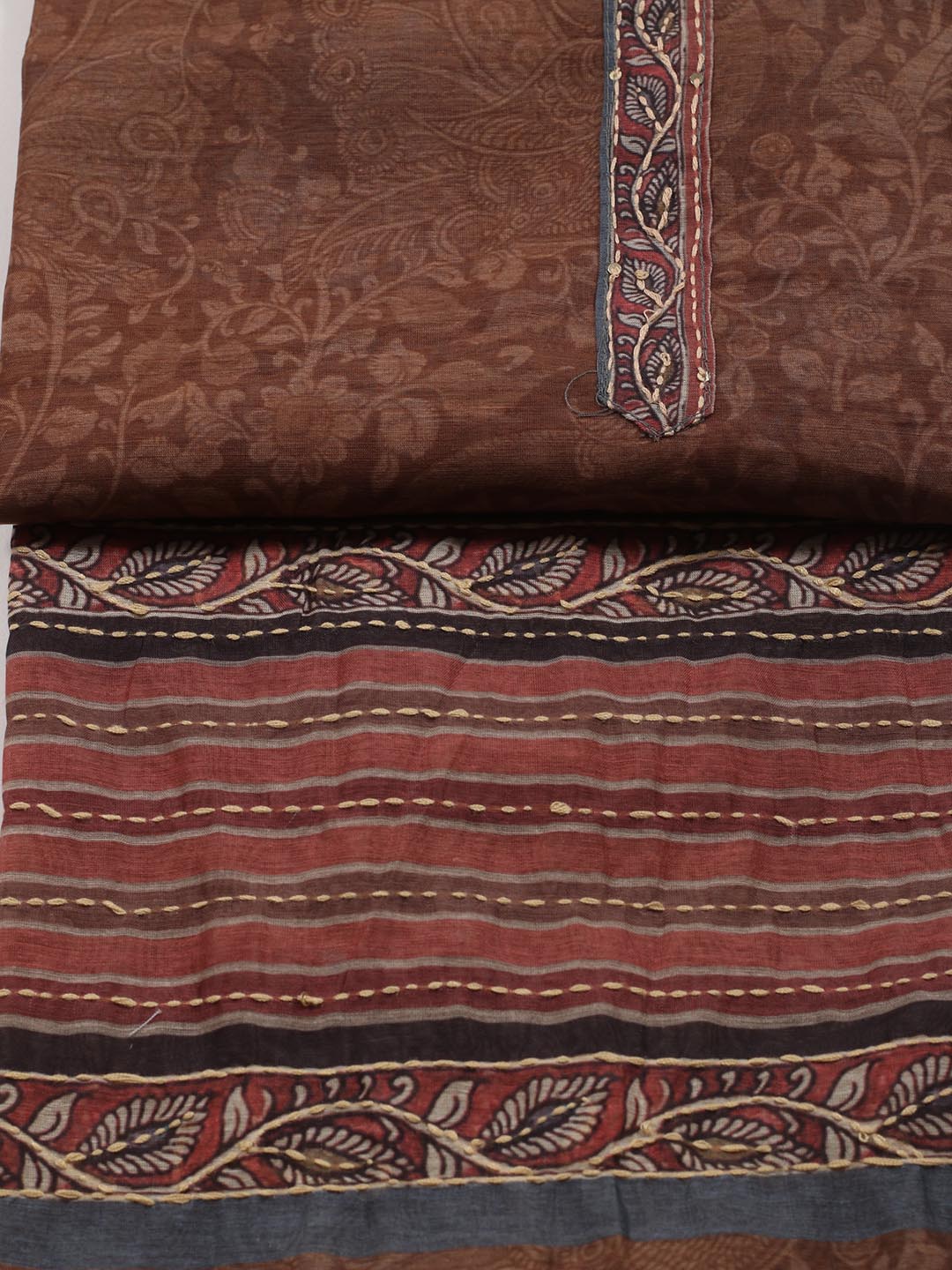 Kantha Work Chanderi Unstitched Suit With Dupatta