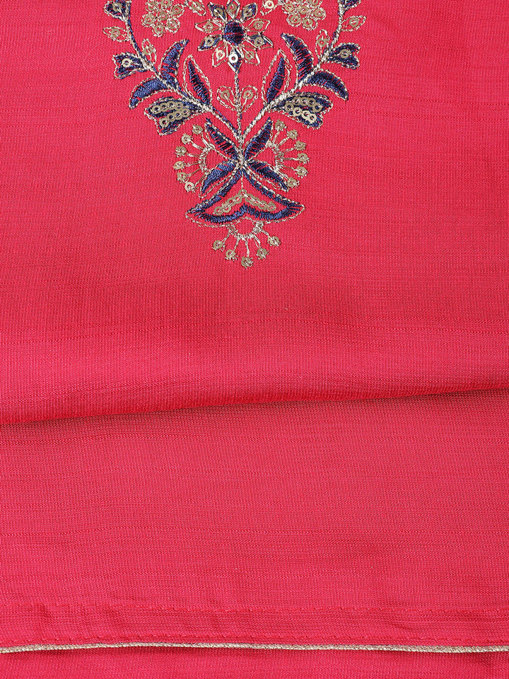 Neck Embroidered Chanderi Unstitched Suit Piece With Dupatta