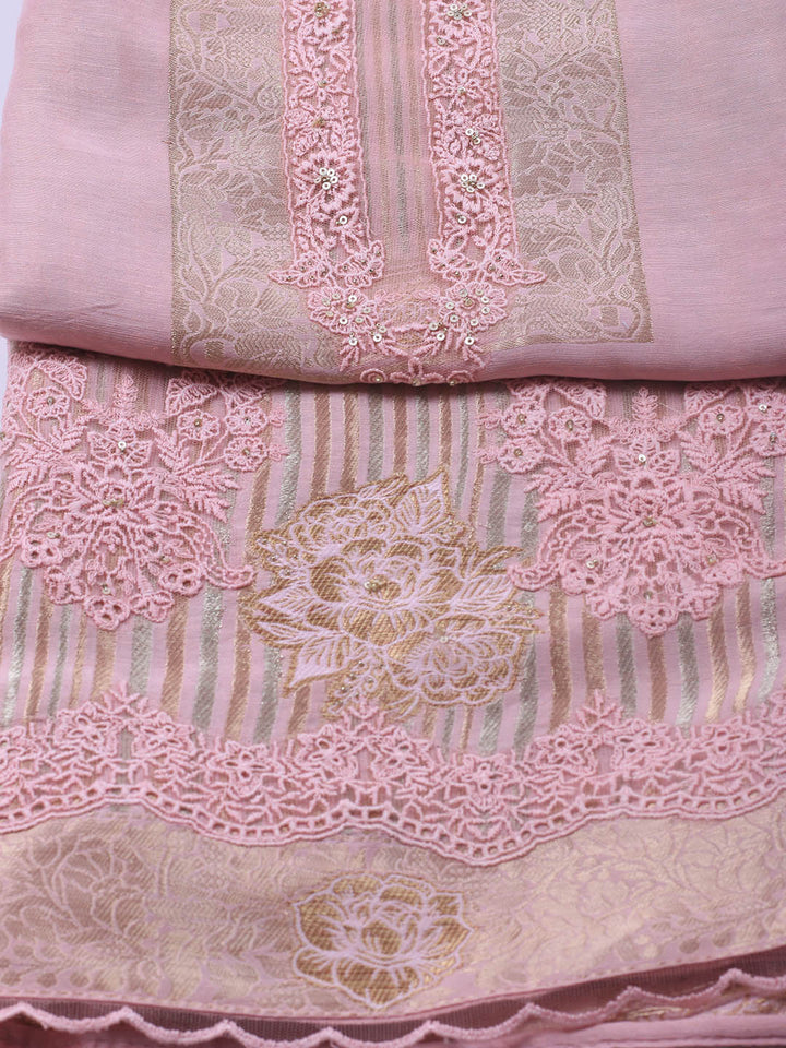 Embroidery Linen Unstitched Suit With Dupatta