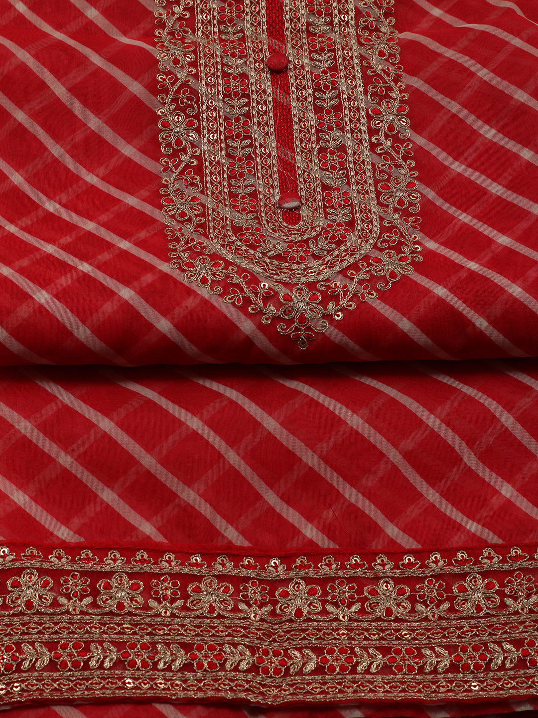 Neck Embroidered Organza Unstitched Suit With Dupatta