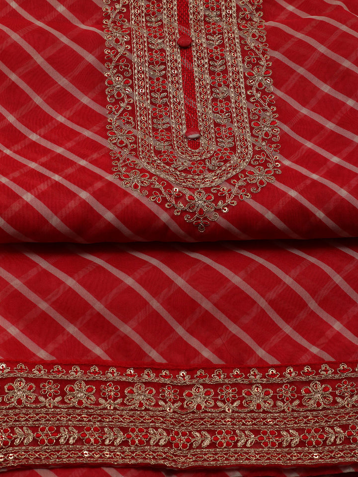 Neck Embroidered Organza Unstitched Suit With Dupatta
