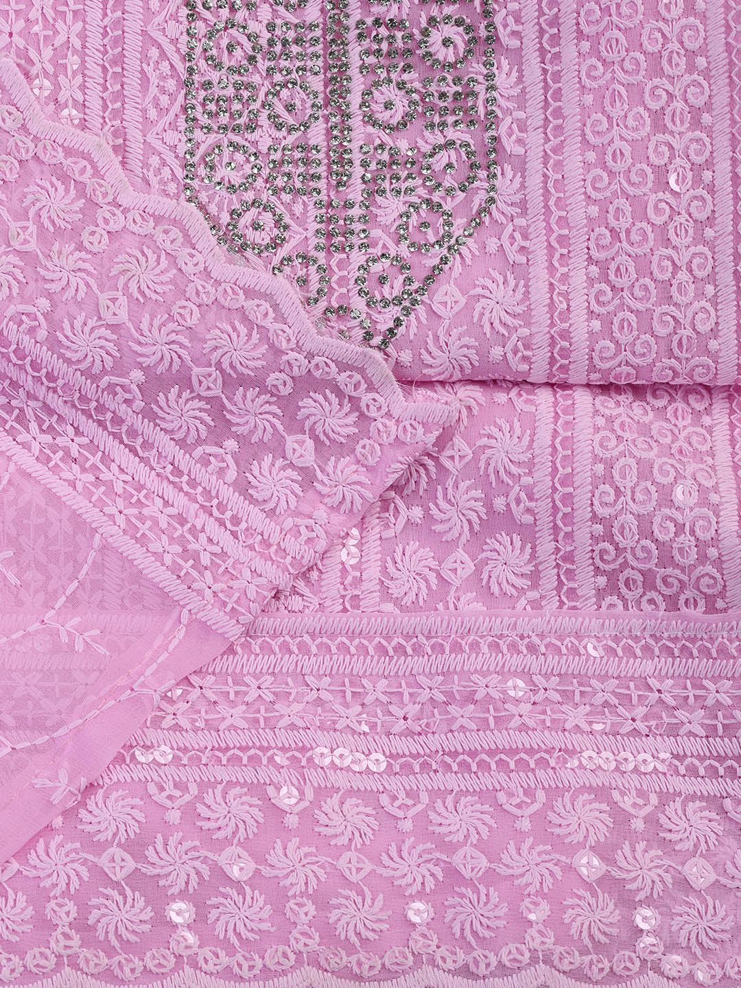 Chiken Work Georgette Unstitched Suit With Dupatta