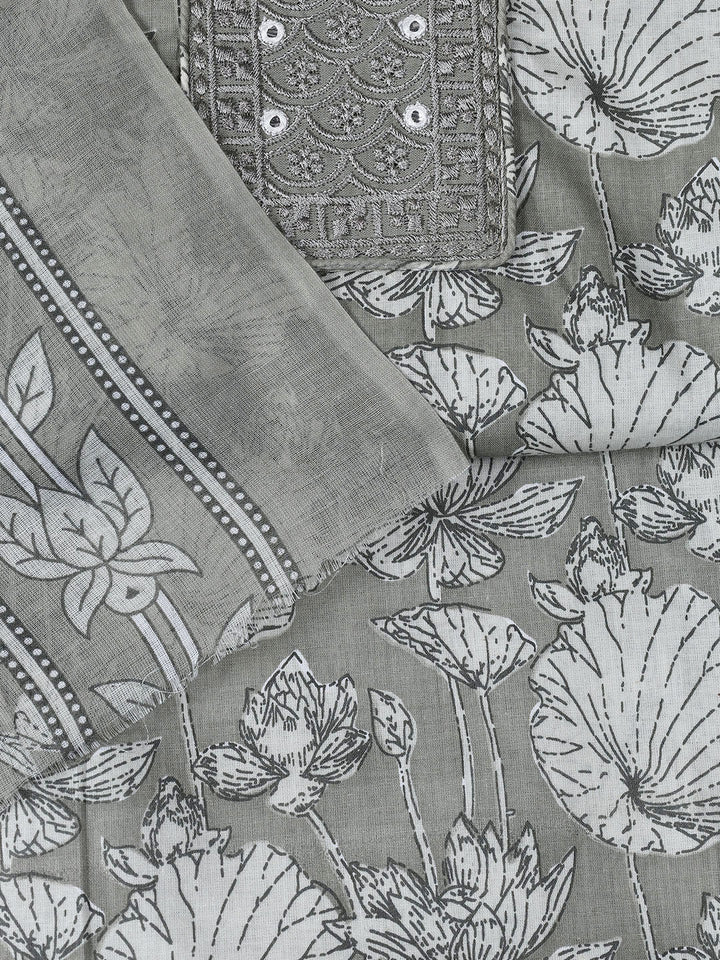 Neck Woek Cotton Blend Unstitched Suit With Dupatta
