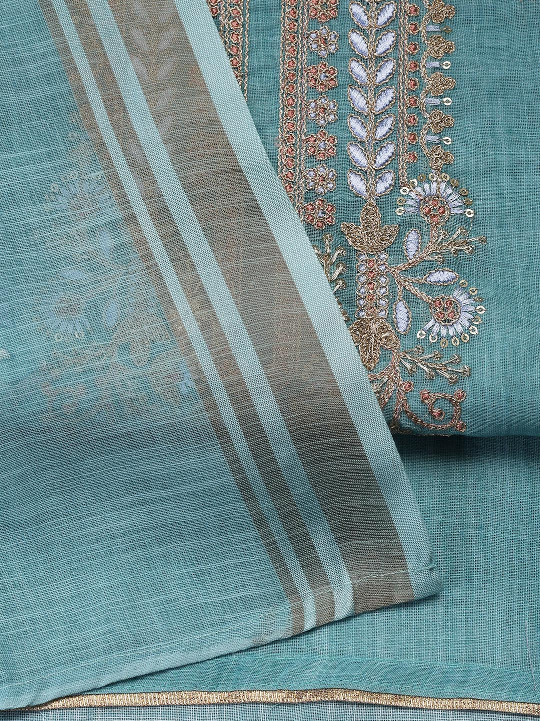 Neck Embroidered Cotton Blend Unstitched Suit With Dupatta