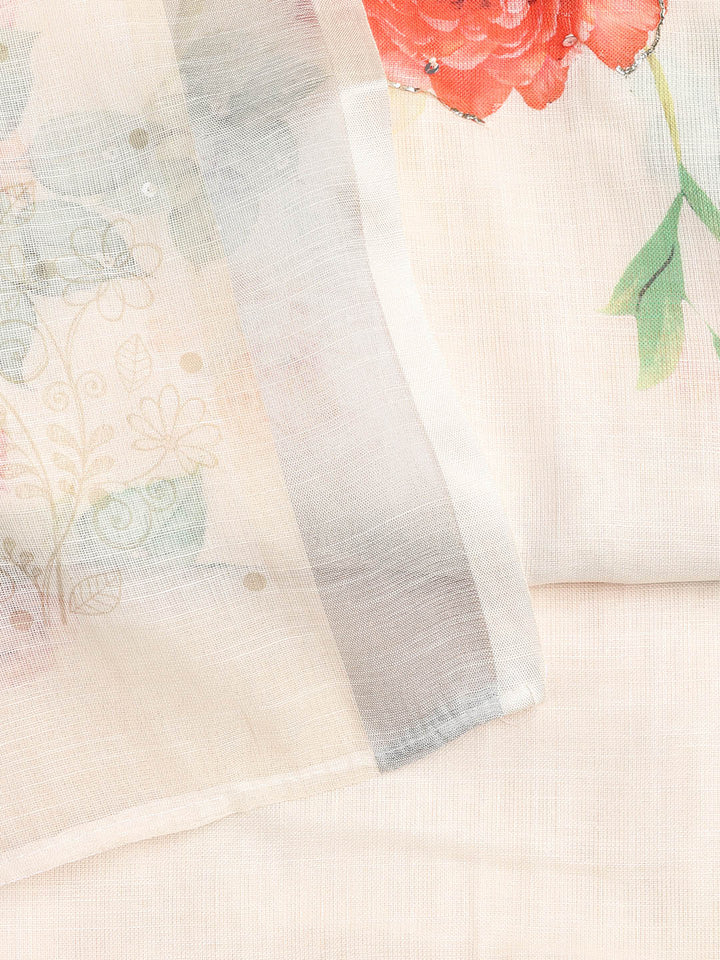 Floral Printed Linen Unstitched Suit Piece With Dupatta
